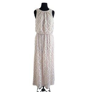 London Times Beige Cream Tan Crochet womens maxi dress, size 6